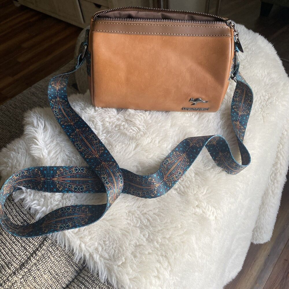 Mushidaishu Purse Tan With Fabric Strap 8 1/2 X6 X3 1/2
